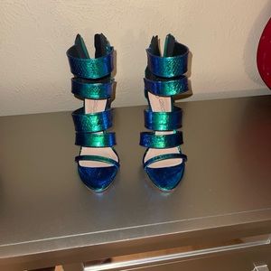 Strappy Metallic Open Toe Heels